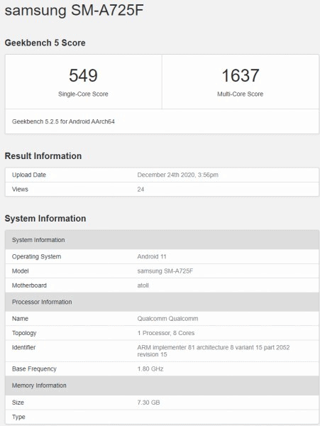 Samsung Galaxy A72 4G Spotted on Geekbench with Snapdragon 720G and 8 GB RAM 2 samsung-galaxy-a72-4g-spotted-on-geekbench
