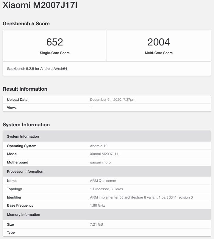 Xiaomi Mi 10i Spotted on Geekbench with Snapdragon 750G and 8 GB RAM ahead of India Launch 2 xiaomi-mi-10i
