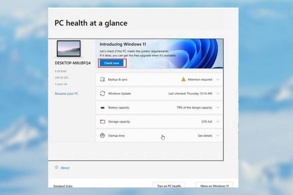 PC health check App for windows 11