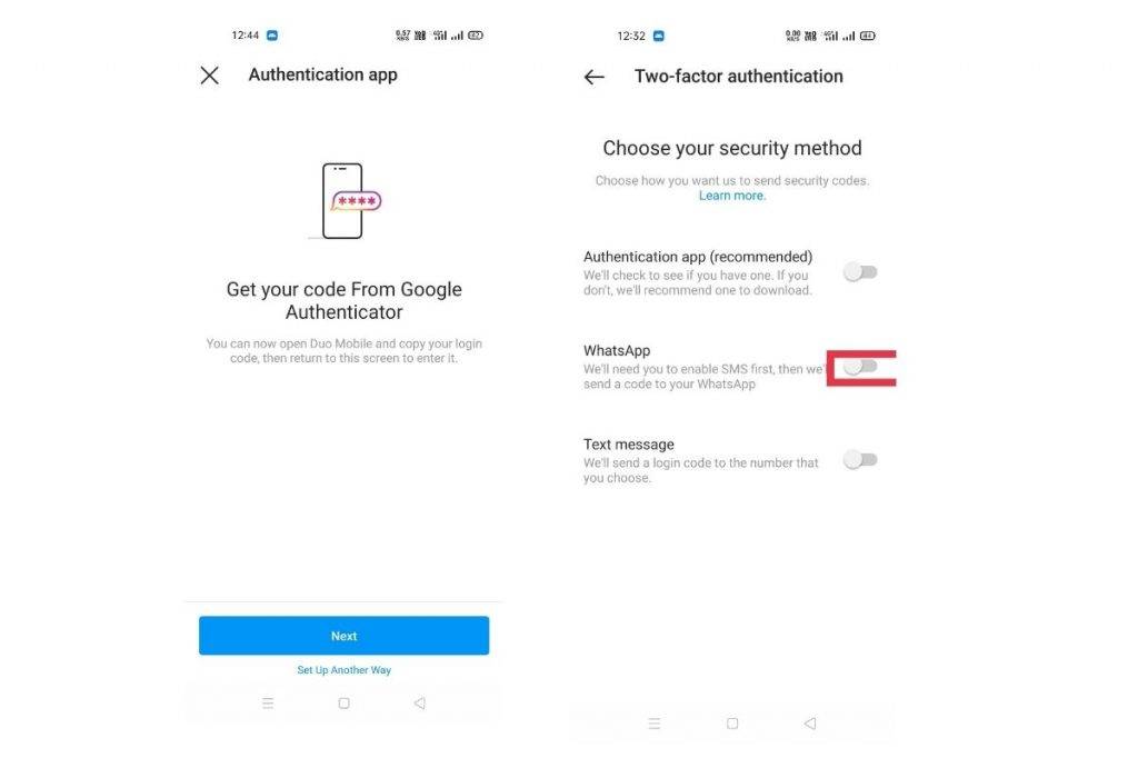 Whatsapp For Two-Factor Authentication instagram