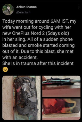 Just 5-Days-Old OnePlus Nord 2 Exploded In Bengaluru 2 Ankur Tweet