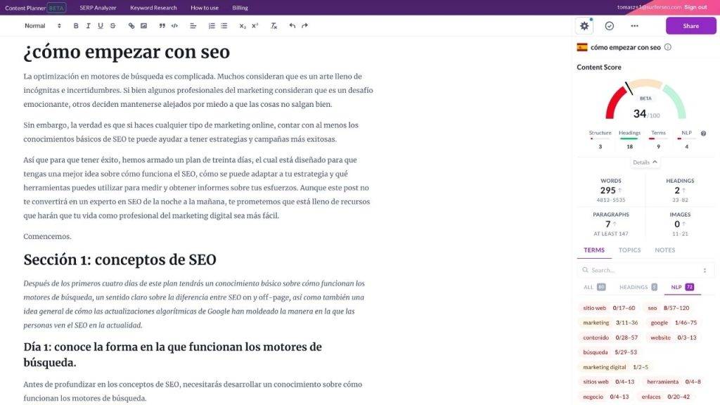 Surfer SEO Content Editor 2.0