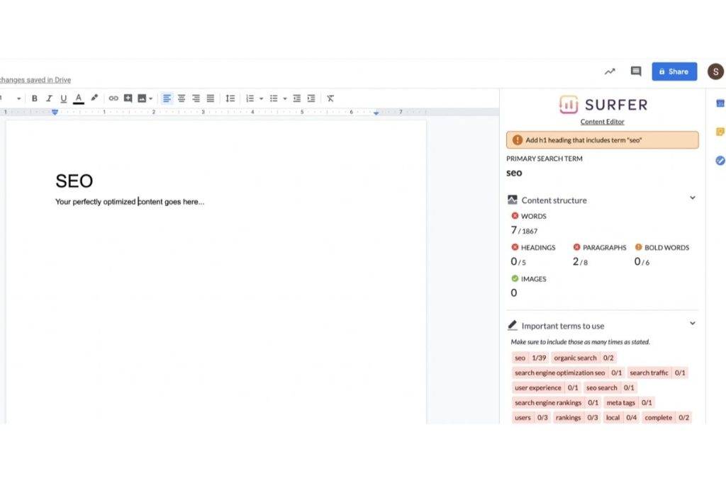 Surfer seo Google Docs