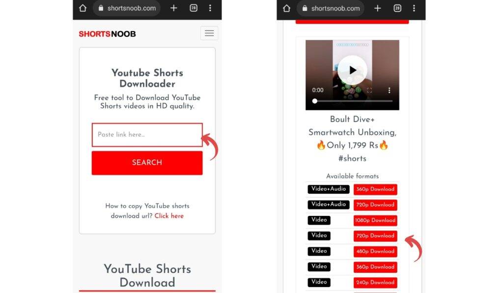 Download Youtube Shorts from shortsnoob