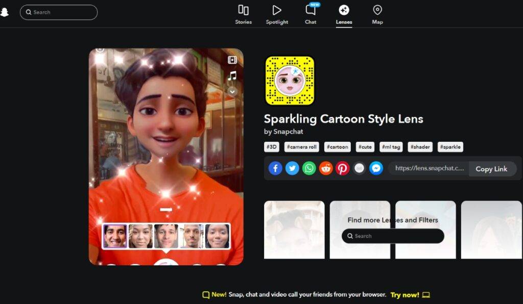 How to Send a Snap with Cartoon Face Lens on Android and IOS (2023) 8 Sparling cartoon-style snapchat lens
