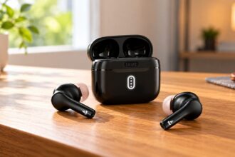 boAt Airdopes 141 Gen 2 earbuds with charging case on a wooden desk