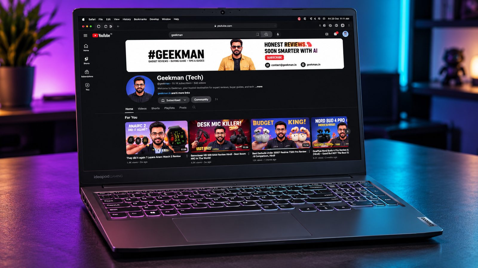 Lenovo IdeaPad Gaming 3 laptop with backlit keyboard on a desk