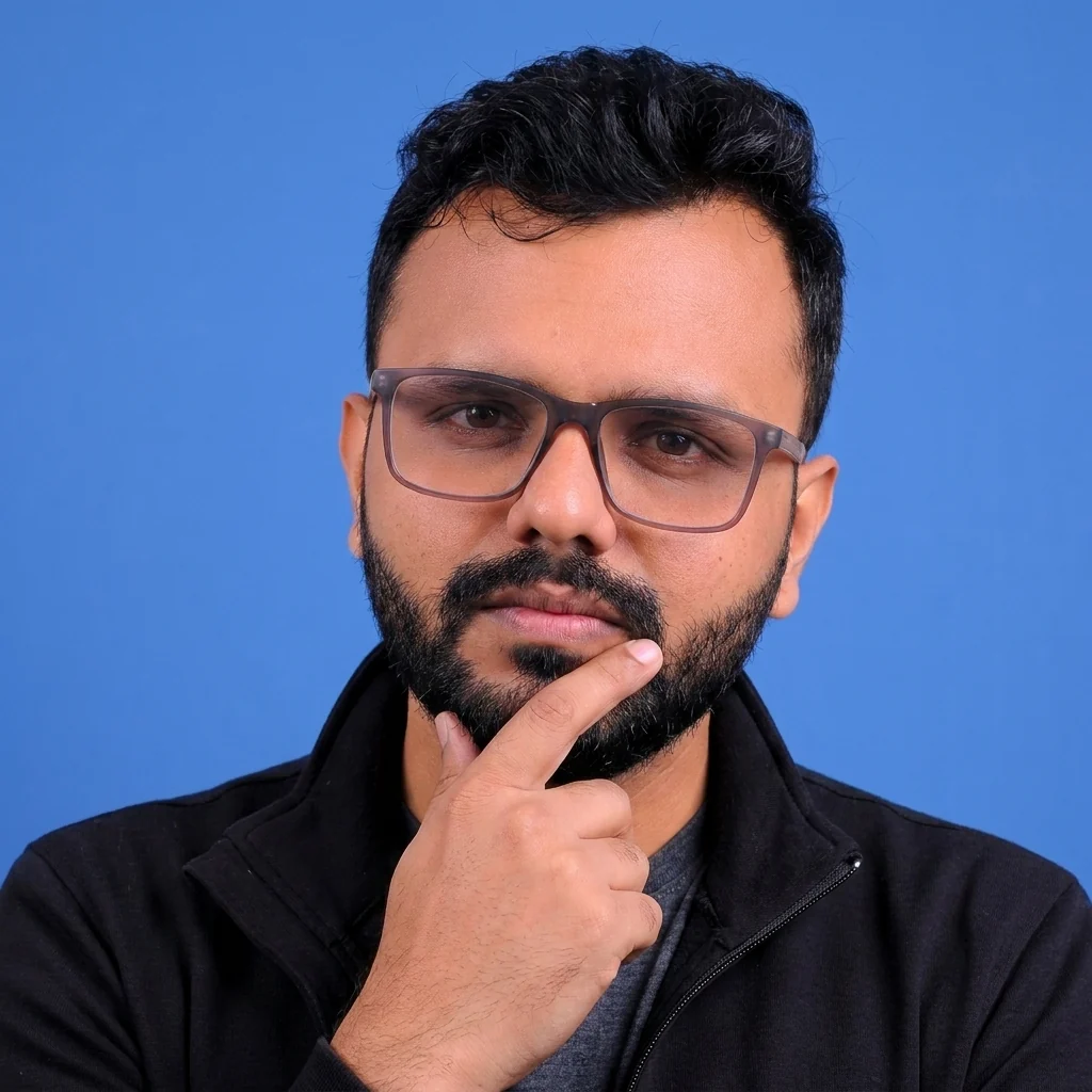 Mayur Dudharejiya, founder of Geekman, portrait · thinking