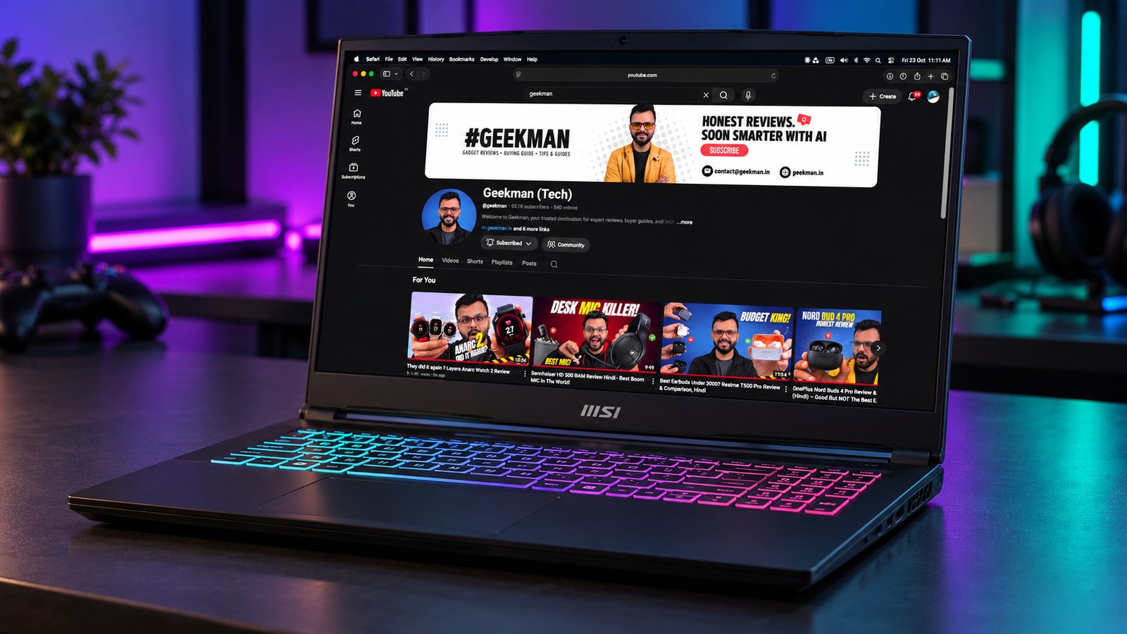 MSI Katana 15 gaming laptop with RGB keyboard on a desk