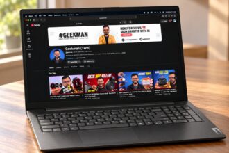 Lenovo V15 G6 Ryzen 7 laptop on a wooden desk