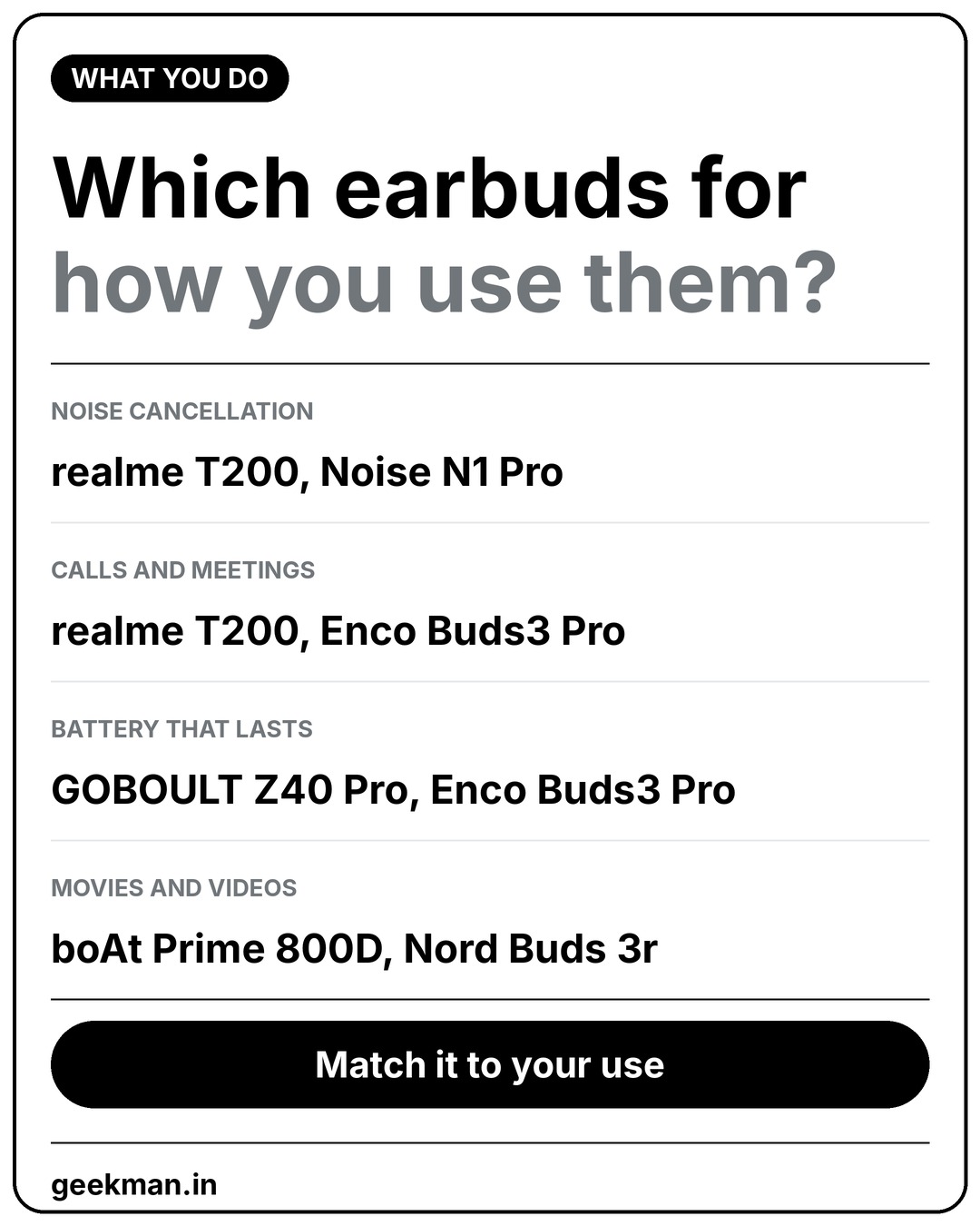 Which earbuds under 1500 for noise cancellation, calls, battery and movies